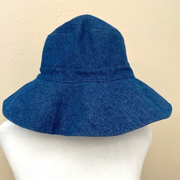 Denim reversible Bucket Hat beach pool tropical red/white/blue cotton Coastal OS - Picture 2 of 2